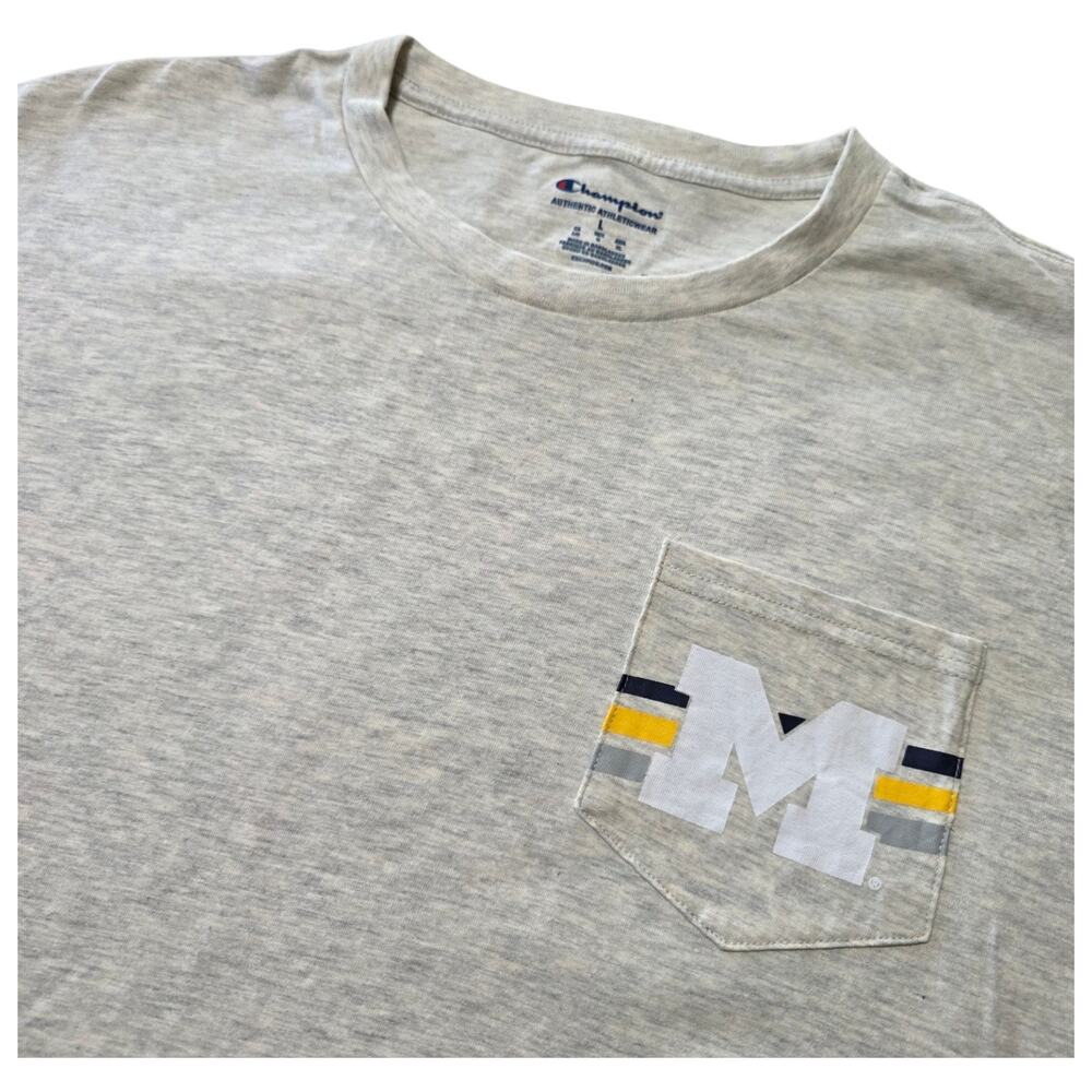 Champion Michigan Wolverines Pocket T Shirt Men's Large Gray NCAA Logo Graphic - Picture 1 of 7
